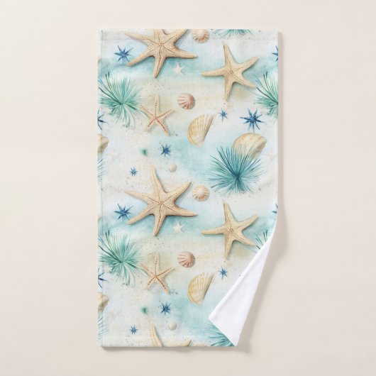 Ocean-Inspired Starfish & Seashells Coastal Decor Bad Handdoek (Handdoek)