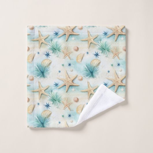 Ocean-Inspired Starfish & Seashells Coastal Decor Bad Handdoek (Wasdoekje)