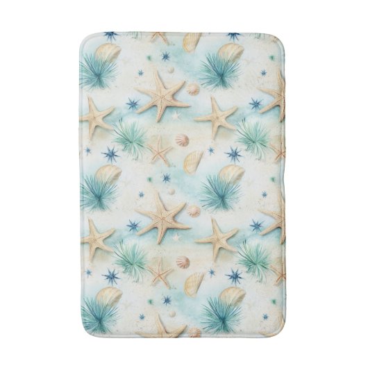 Ocean-Inspired Starfish & Seashells Coastal Decor Badmat (Voorkant Verticaal)