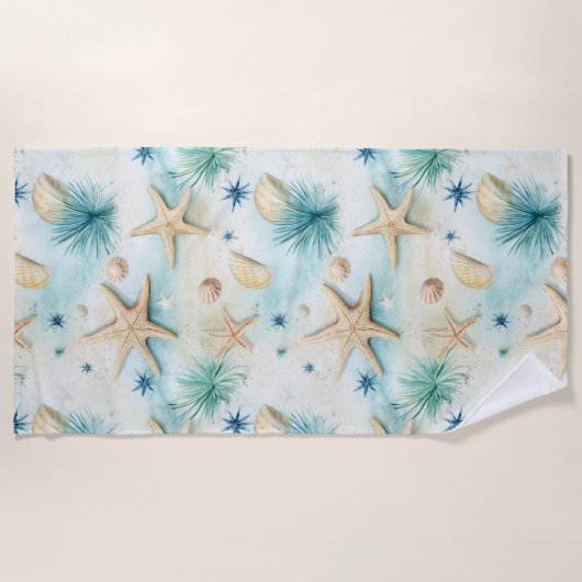 Ocean-Inspired Starfish & Seashells Coastal Decor Strandlaken (Voorkant)