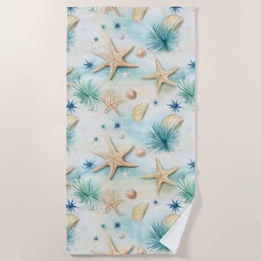 Ocean-Inspired Starfish & Seashells Coastal Decor Strandlaken (Voorkant)
