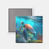 Ocean Inspired Turtle Illustration Decorative Magneet (Voorkant / Achterkant)
