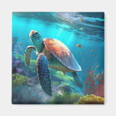 Ocean Inspired Turtle Illustration Decorative Magneet (Voorkant)