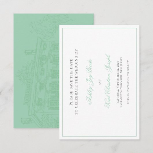 Ocean Jade, mint groen klassieker save the date ka (Voorkant / Achterkant)