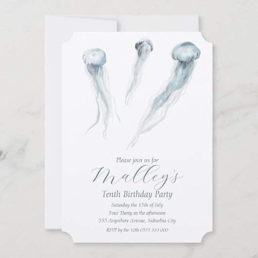 Ocean Jellyfish Age Number Birthday Invite Kaart (Voorkant)