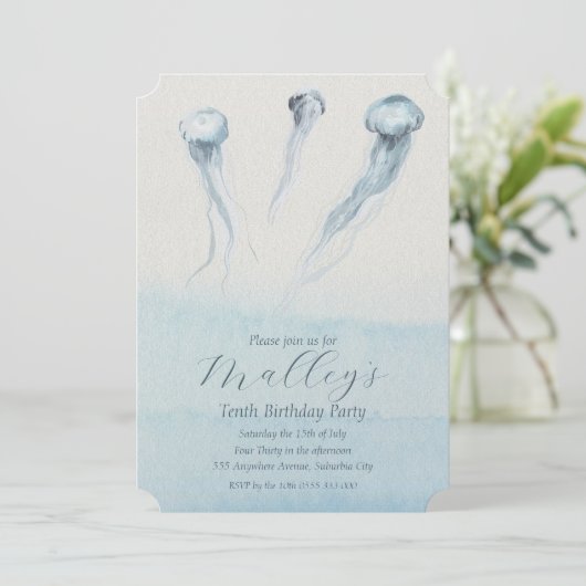 Ocean Jellyfish Age Number Birthday Invite Kaart (Staand voorkant)