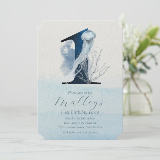 Ocean Jellyfish Age Nummer 1 1 Birthday Invite Kaart (Staand voorkant)