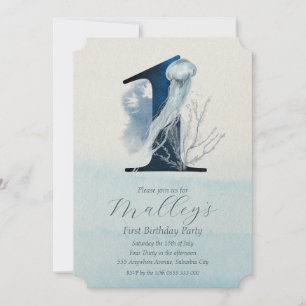 Ocean Jellyfish Age Nummer 1 1 Birthday Invite Kaart