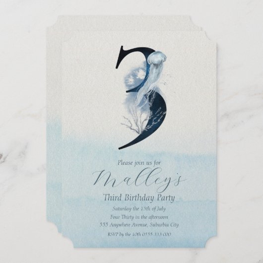 Ocean Jellyfish Leeftijd nummer drie 3 verjaardag Kaart (Voorkant / Achterkant)