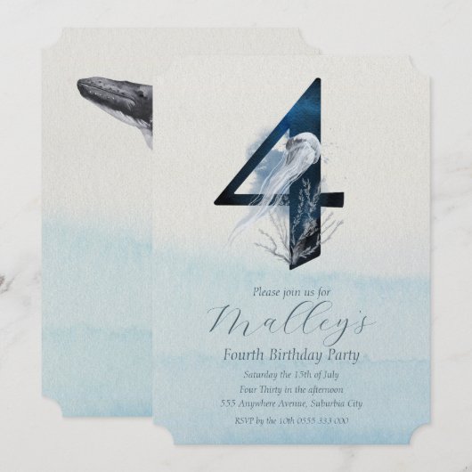 Ocean Jellyfish Leeftijd Vier 4e verjaardag Kaart (Voorkant / Achterkant)