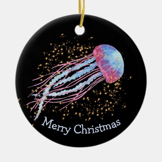 Ocean Jellyfish Sparkle Kerstmis Keramisch Ornament (Voorkant)