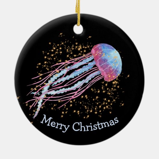 Ocean Jellyfish Sparkle Kerstmis Keramisch Ornament (Achterkant)