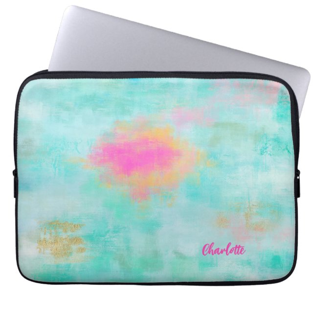 Ocean Joyride - Blauwe Turquoise Abstracte Kunst Laptop Sleeve (Voorkant)