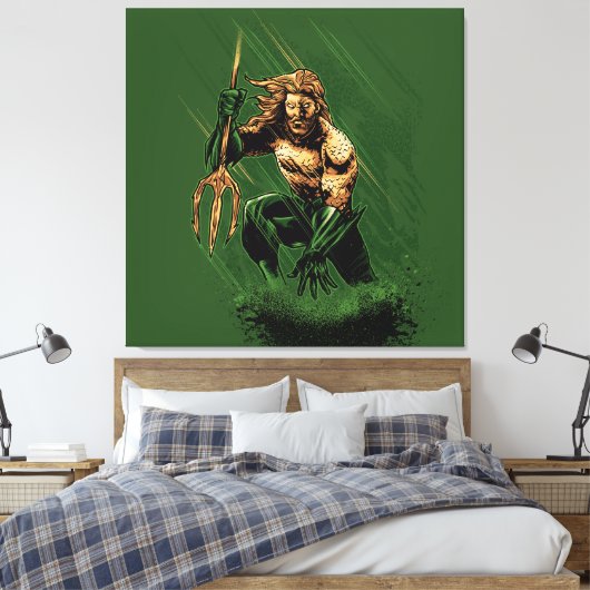 Ocean King Trident Warrior Dynamic Comic Art Canvas Afdruk (Insitu (Slaapkamer))