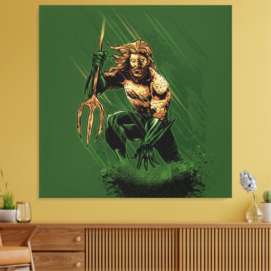 Ocean King Trident Warrior Dynamic Comic Art Canvas Afdruk (Insitu (Woonkamer))