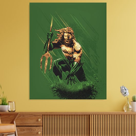 Ocean King Trident Warrior Dynamic Comic Art Canvas Afdruk (Insitu (Woonkamer))