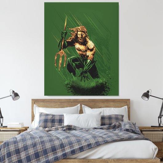 Ocean King Trident Warrior Dynamic Comic Art Canvas Afdruk (Insitu (Slaapkamer))
