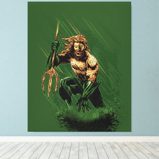 Ocean King Trident Warrior Dynamic Comic Art Canvas Afdruk (Insitu (Houten vloer))