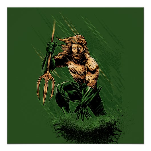 Ocean King Trident Warrior Dynamic Comic Art Perfect Poster (Voorkant)