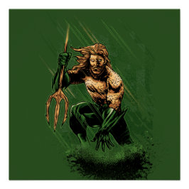 Ocean Koning Trident Krijger Dynamische Strip Kuns Perfect Poster