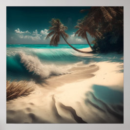 Ocean Kunst | Strandgolven en Palmbomen Tropisch Poster