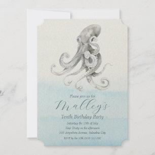 Ocean Life Age Number Birthday Invite Kaart