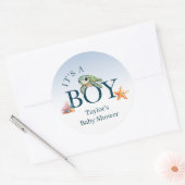 Ocean Life Animals Turtle Baby shower Het is een j Ronde Sticker (Envelop)