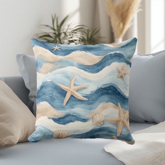 Ocean Life Coastal Tides Beach House Sea Mute Blue Kussen (Ocean Life Coastal Tides Beach House Sea Mute Blue Throw Pillow)