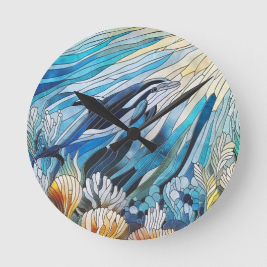 Ocean Life - Digitale kunstmozaïek Ronde Klok (Voorkant)