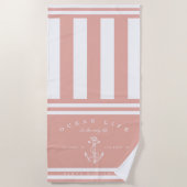 Ocean Life Nautical Blush & White Stripe Anchor Strandlaken (Voorkant)
