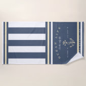 Ocean Life Nautical Grey & Yellow Stripe Anchor Strandlaken (Voorkant)