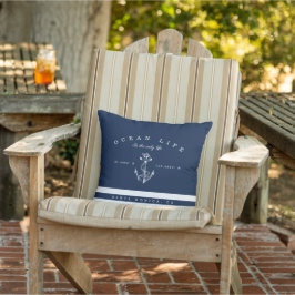 Ocean Life Nautical Navy & White Stripe Anchor Buitenkussen