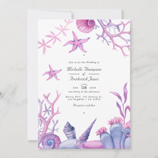 Ocean Life QR Code RSVP Nautical Wedding Kaart (Voorkant)