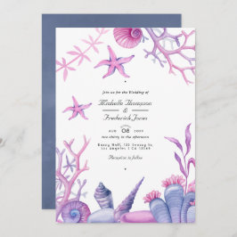 Ocean Life QR Code RSVP Nautical Wedding Kaart