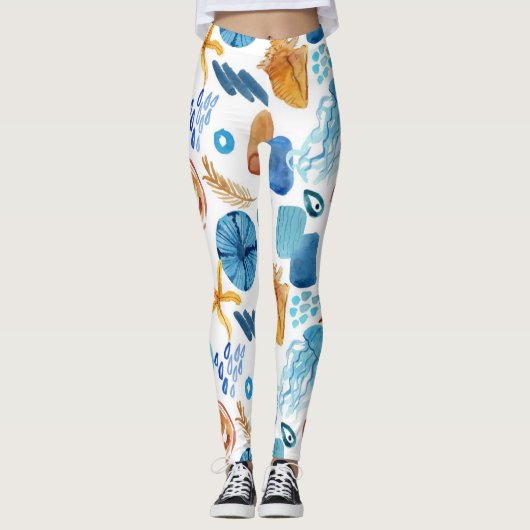 Ocean Life Seamless Pattern Leggings (Voorkant)