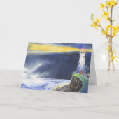 Ocean Lighthouse bij nacht gevouwen Wenskaart Kaart (Gele Bloem)
