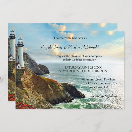 Ocean Lighthouse bruiloft uitnodiging (Voorkant / Achterkant)