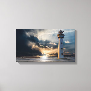 Ocean Lighthouse Daybreak Canvas Afdruk
