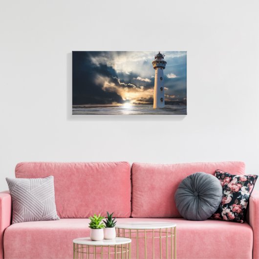 Ocean Lighthouse Daybreak Canvas Afdruk (Insitu (Woonkamer))