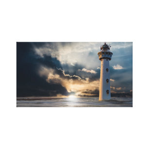 Ocean Lighthouse Daybreak Canvas Afdruk