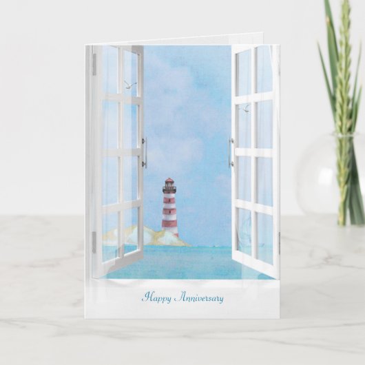 Ocean Lighthouse in window waterverf Kaart (Voorkant)