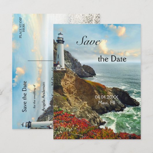 Ocean Lighthouse Save the Date Briefkaart (Voorkant / Achterkant)