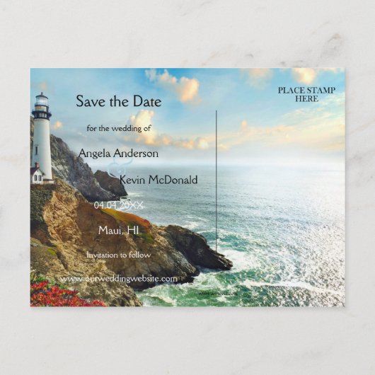 Ocean Lighthouse Save the Date Briefkaart (Achterkant)