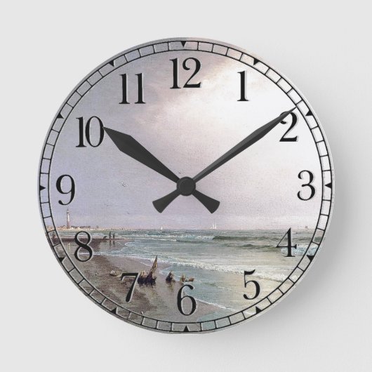 Ocean Lighthouse Waves Beach Shore Wall Clock Ronde Klok (Voorkant)