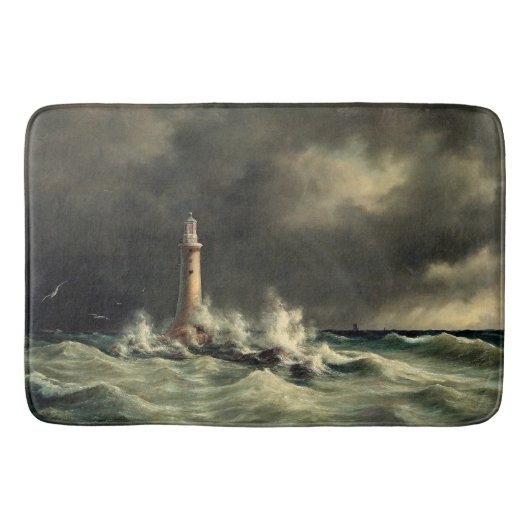 Ocean Lighthouse Waves Rocks Bathmat Badmat (Voorkant)
