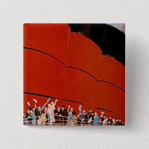 Ocean Liner Bon Voyage Vierkante Button 5,1 Cm