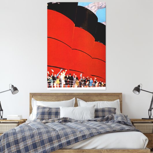 Ocean Liner Bon Voyage - XL Canvas Afdruk (Insitu (Slaapkamer))