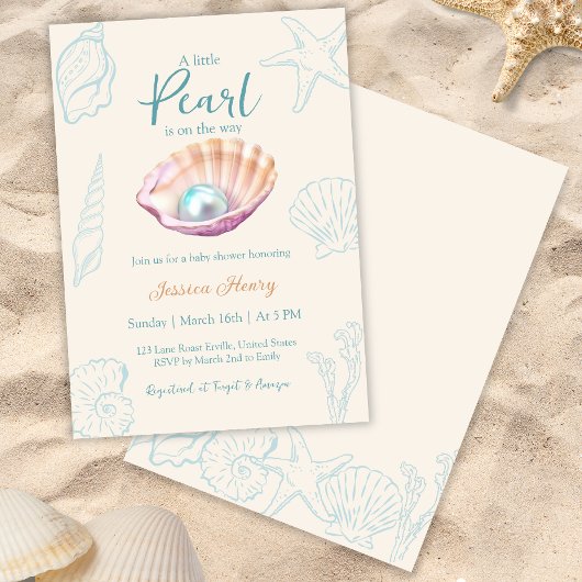 Ocean Little Pearl On The Way Baby shower Kaart