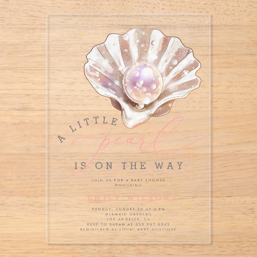 Ocean Little Pearl onder het Zeeen Baby shower Acryl Uitnodigingen (Voorkant)