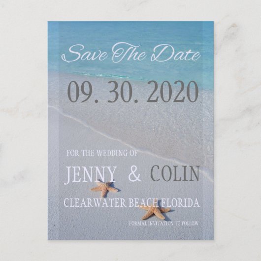 Ocean Love Beach Starfish Photo Save the Date Aankondigingskaart (Voorkant)
